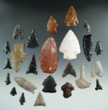 Set of 24 assorted arrowheads found near Milford, Utah. Largest is 2 5/8