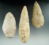 Set of three Flint Blades found in Illinois, largest is 5 5/8