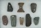 Group of 8 Ohio Slate Artifacts including 6 drilled Pendants, and a Celt.  Largest is 3 5/16