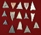 Set of 15 triangular arrowheads found in Ohio, largest is 1