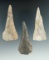 Set of three Flint Knives found in Ohio, largest is 3 3/8