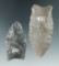 Pair of Hornstone Paleo Beaver Lake points found in Ohio, largest is 2 7/8