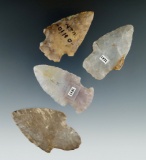 Set of four Adena and Hopewell points found in Ohio, largest is 2 7/16