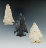 Set of three Archaic Bevels found in Ohio, largest is 2 13/16