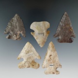 Set of five Archaic Bevels found in Ohio, largest is 2 1/8