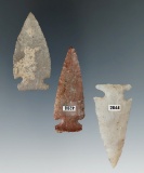 Set of 3 nice Ohio Intrusive Mound points - Largest is 2 1/16