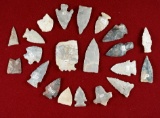 Large group of assorted Ohio arrowheads, largest is 2 7/16
