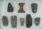 Group of 8 Ohio Slate Artifacts including 6 drilled Pendants, and a Celt.  Largest is 3 5/16