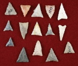 Set of 15 triangular arrowheads found in Ohio, largest is 1