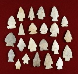 Large group of 23 assorted Ohio arrowheads, largest is 1 5/8
