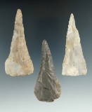 Set of three Flint Knives found in Ohio, largest is 3 3/8