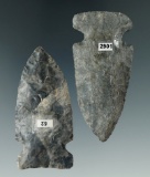 Pair of well styled Coshocton Flint Archaic Sidenotch points found in Ohio. Largest is 2 1/2