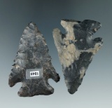 Pair of Coshocton Flint Archaic Thebes Bevels found in Ohio, largest is 2 3/16
