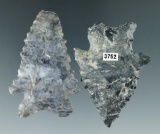 Pair of Coshocton Flint Bifurcate points found in Ohio, largest is 2 1/8