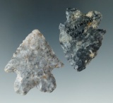 Pair of Bifurcate Base Points found in Ohio made from Coshocton Flint, largest is 1 3/4