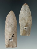 Pair of Ohio Paleo Lanceolate's. 1 restored. Largest is 2 13/16