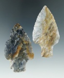 Pair of colorful Flint Ridge Flint Adena Knives found in Ohio. Largest is 2 15/16