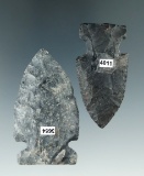 Pair of Archaic Coshocton Flint Sidenotch points found in Ohio. Largest is 2 5/16