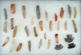 Large group of 32 Flint Ridge Flint Bladelets and 3 scrapers.  Largest is 2 1/16