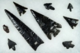 Group of 9 Mexican Obsidian artifacts.  Largest is 7