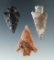 Set of three Columbia River arrowheads, largest is 1 1/2