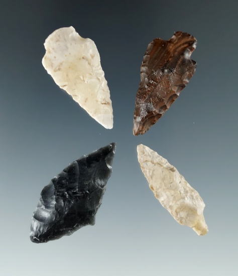 Set of four Columbia River arrowheads, largest is 1 7/16".