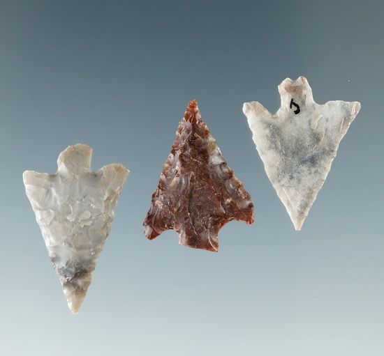 Set of three Columbia River arrowheads, largest is 7/8".