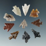 group of 10 assorted Columbia River Gem points, largest is 11/16