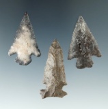 Set of three Columbia River arrowheads, largest is 1 1/2