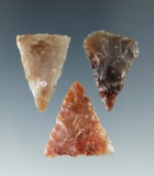 Set of three triangular arrowheads made from nice materials found near the Columbia River.