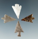 Set of four Columbia River arrowheads, largest is 11/16