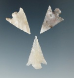 Set of three Columbia Plateau points found near the Columbia River, largest is 7/8