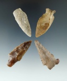 Set of four Columbia River arrowheads, largest is 1 7/8