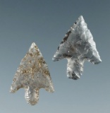 2 Walulla points found near the Columbia River, both made from highly translucent clear material.