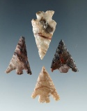 Set of four Columbia River arrowheads, largest is 1 1/16