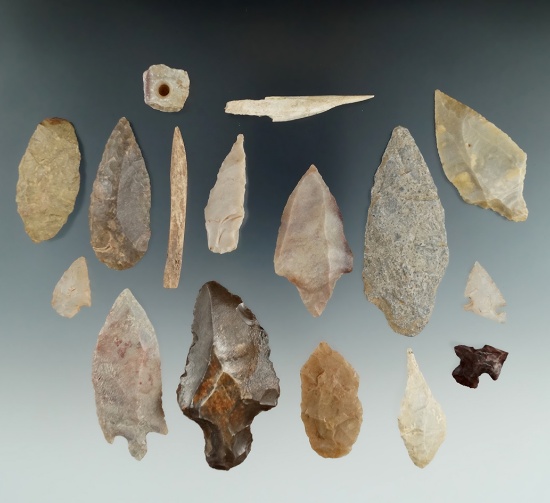 Unique group of 15 points, knives and tools found in Egypt, largest is 3".