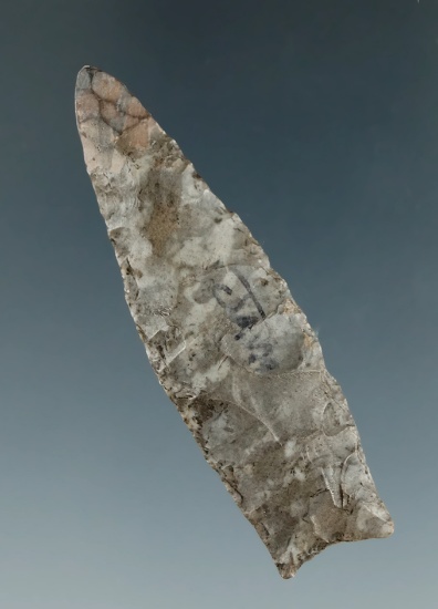 2 1/8" Lamoka point made from Onondaga Flint found in New York. Some restoration to 5/16" of tip.