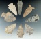 Set of 8 assorted Ohio arrowheads, largest is 2 1/2