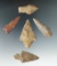 Set of five assorted New York arrowheads, largest is 2 3/8