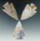 Set of three well patinated Texas arrowheads nice condition, largest is 2 1/2