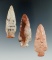 Set of three colorful Stemmed Archaic points, largest is 2 5/16