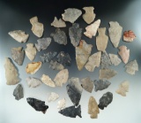 Group of 40 assorted field found Ohio arrowheads, largest is 2 5/16