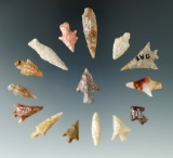 Set of 15 Columbia River Gem points made from attractive materials found by K Don Bruce.
