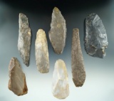 Set of seven Paleo Uniface Knives found in Ohio, largest is 4 1/4