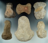 Set of six Midwestern stone Hoes, largest is 6