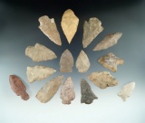 Set of 15 assorted Midwestern and Eastern points, largest is 2 1/8