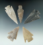 Five nice assorted Texas arrowheads, largest is 2 7/8