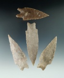 Set of four Pedernales points found in Texas, largest is 3 3/4