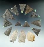 Group of approximately 14 New York arrowheads with incomplete restoration started.