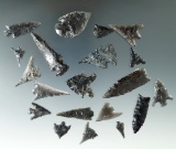 Set of 20 Obsidian points found in the Great Basin region, largest is 1 11/16